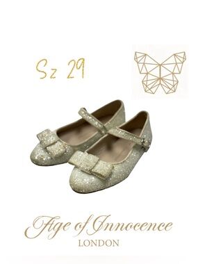 Age of Innocence London Gold Glitter Bow Ellen Mary Janes - Size EU 29
